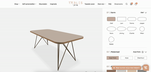 Animated image displaying configurator of TablesbyTim app