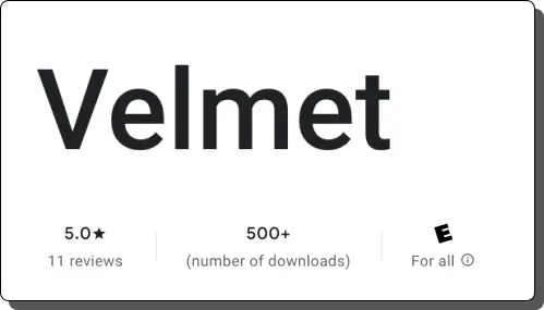 Picture of Velmet mobile application in top apps